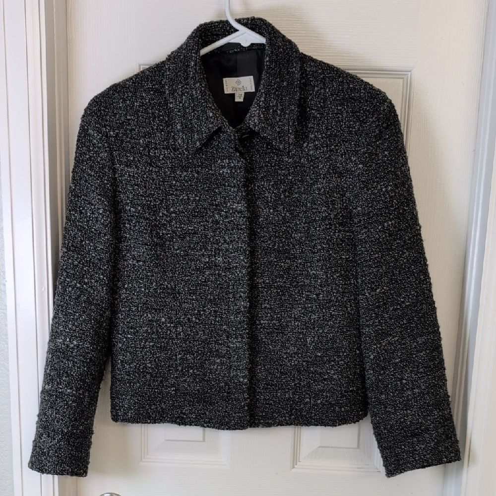Zanella Black Tweed Blazer Wool Blend Made In Italy Size 4